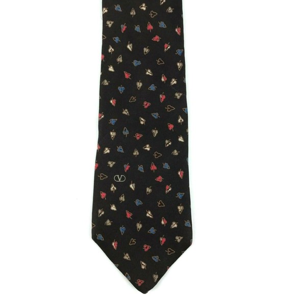 Valentino 834 Black Silk Tie Leaves Fall Theme Slim Classic 3" Necktie Italy - Picture 3 of 7